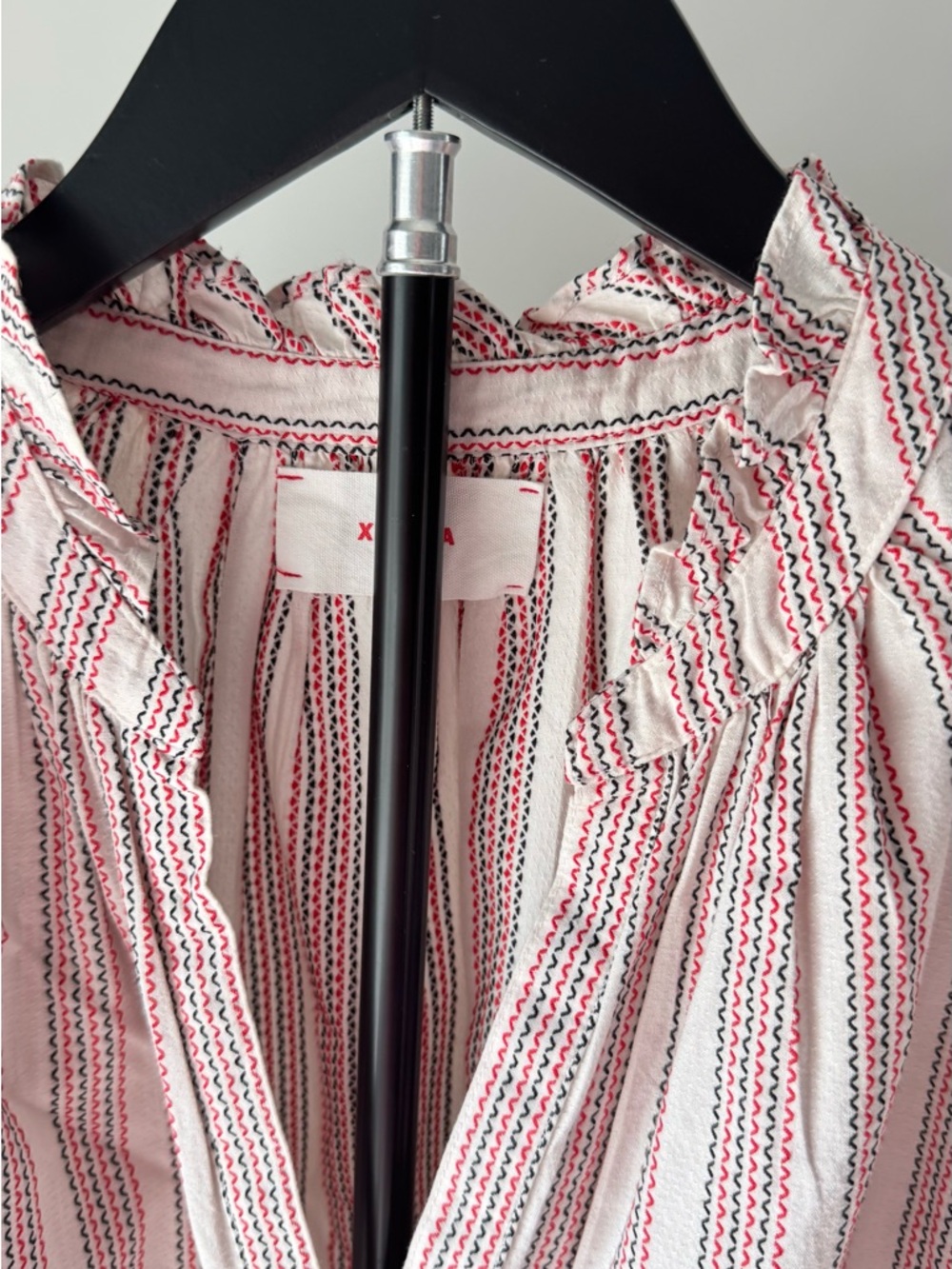 XiRENA Pink & Cream Striped Ruffle-Neck Peasant Blouse - Picture 5 of 9
